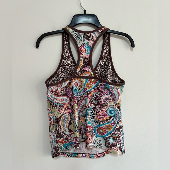 Athleta Bold Paisley V-Neck Racerback Tankini, Brown/Multi, M - Picture 3 of 8